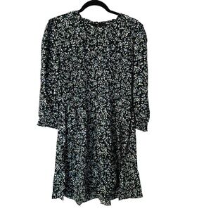 Madewell Women’s Smocked Mini Dress in Floral in Meadow Ditsy Black Sz 10 NWOT
